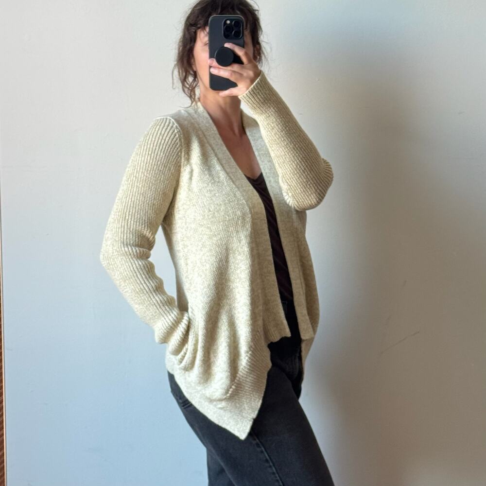 DIANE VON FURSTENBERG Fausta Drop Down Cardigan Sweater Ivory Gold Metallic Knit